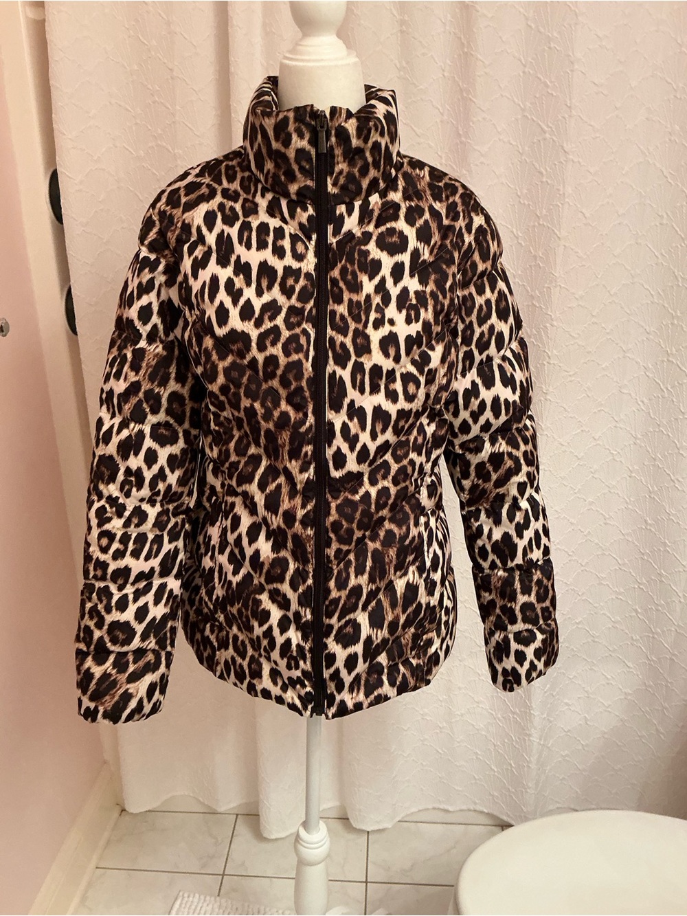 Lands' End Leopard Print Puffer Jacket - Brown/Black